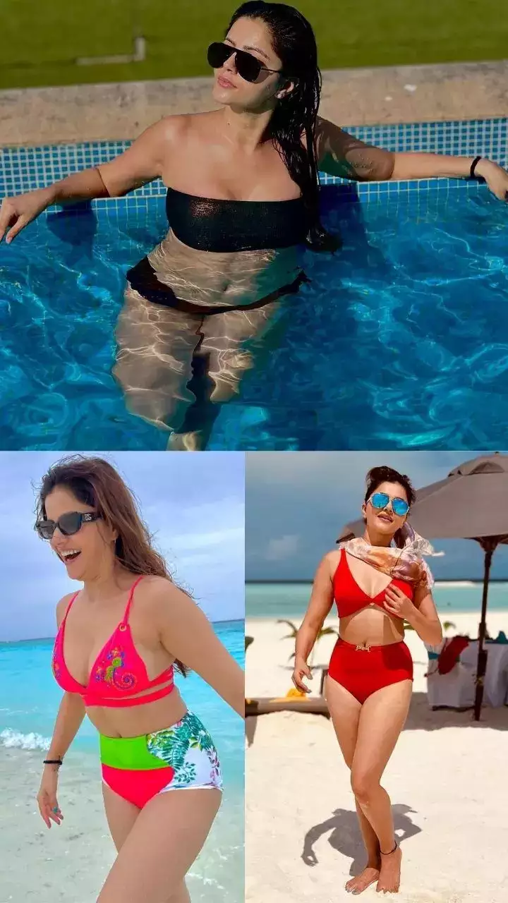 Rubina Dilaik Black and Red Bikini